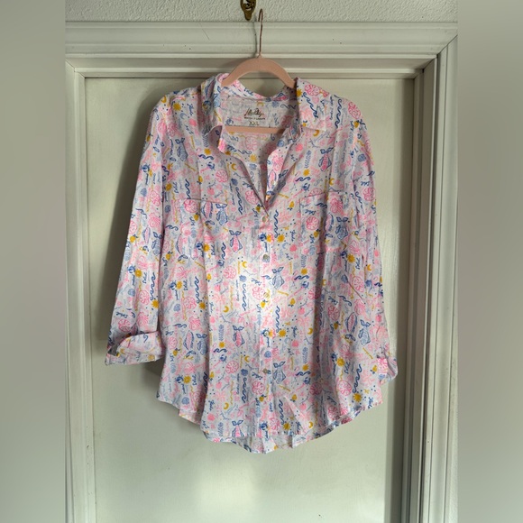 NWOT Lilly Pulitzer Seacoast Linen Summer Serenade Button Down - Picture 4 of 11